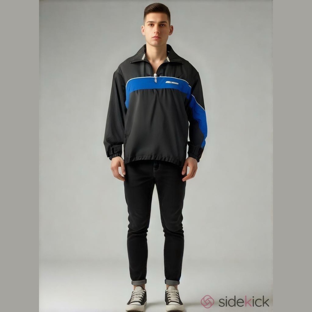 Reebok Men’s 90’s Y2K Windbreaker Pullover Zip-Up Collar Black/Blue sz M‎ Track